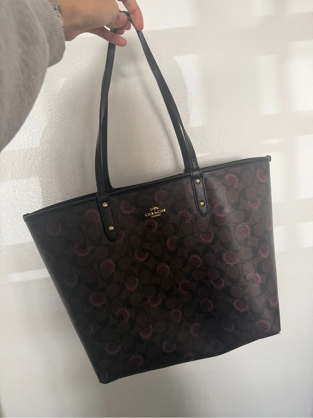 Coach Brown Tote with Plum Accents